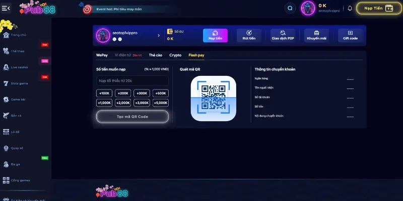 Cách nạp tiền qua nhiều hình thức