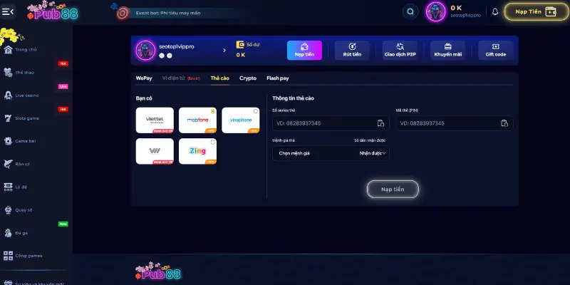 Chú ý khi tiến hành nạp vốn trên trang nhà cái