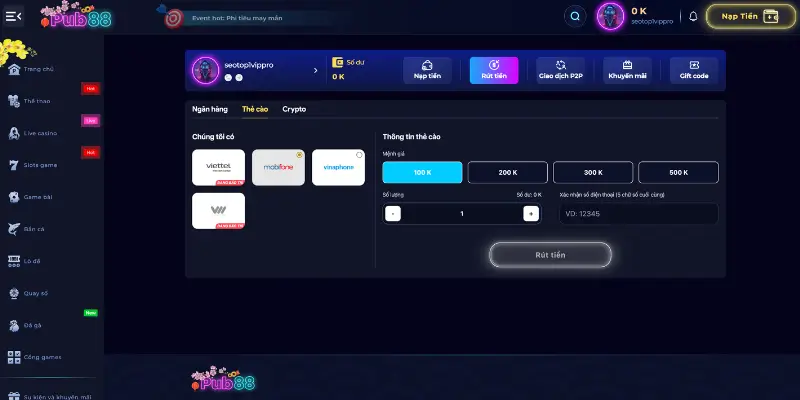 Rút tiền qua ví tiền ảo